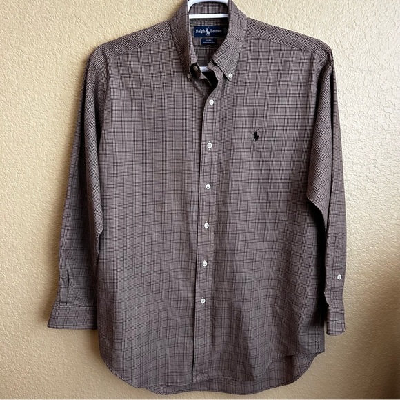 Ralph Lauren Blake Brown Checkered Long Sleeve Button Down Shirt - Picture 1 of 7